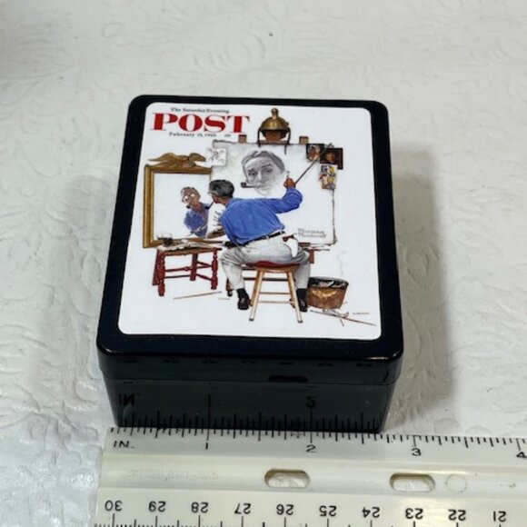 VTG Norman Rockwell Triple Self-Portrait Plastic Box w/Paper & Pencil 2.5"x3.25" - Picture 9 of 12